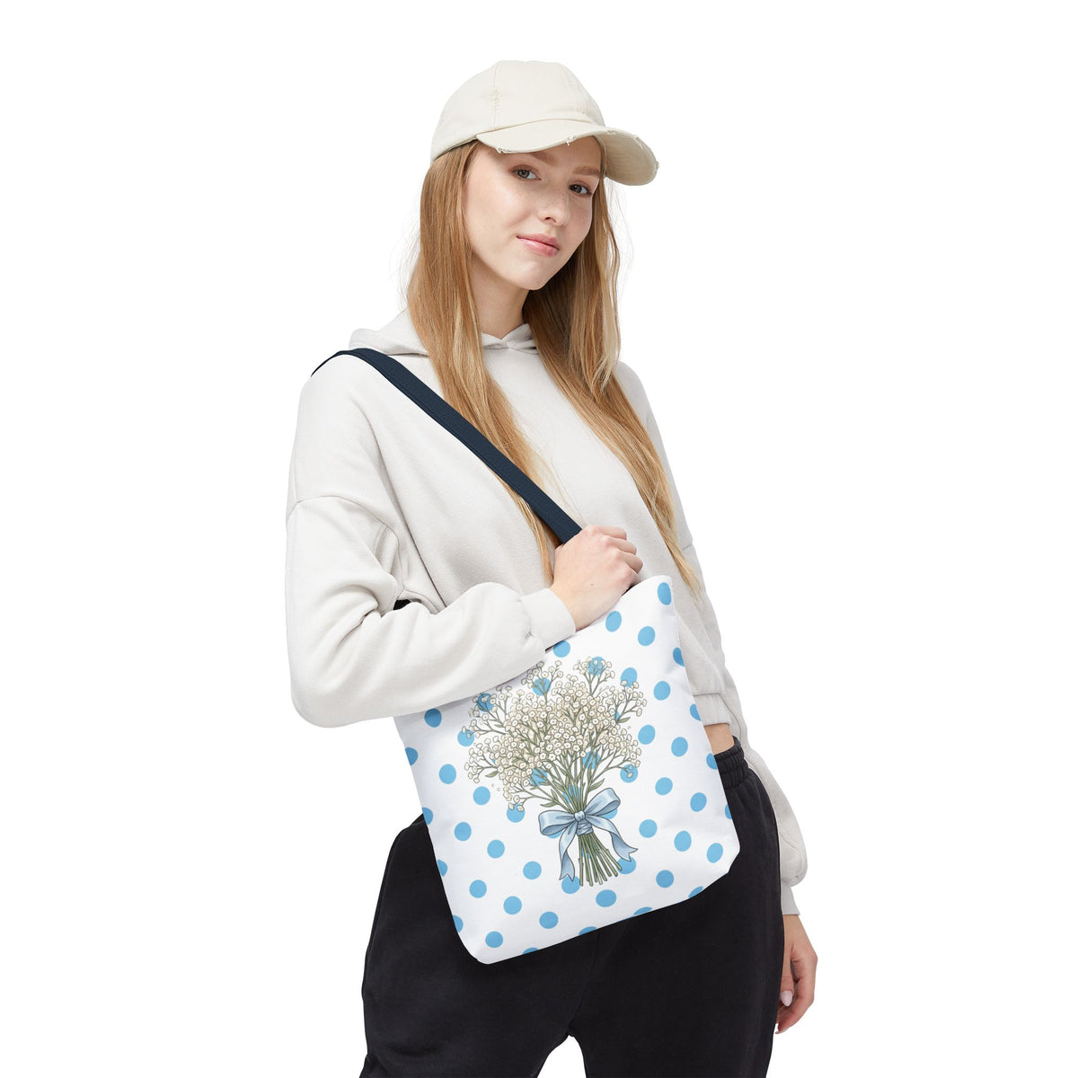 Baby Blue Polka Dot Bouquet Tote Bag