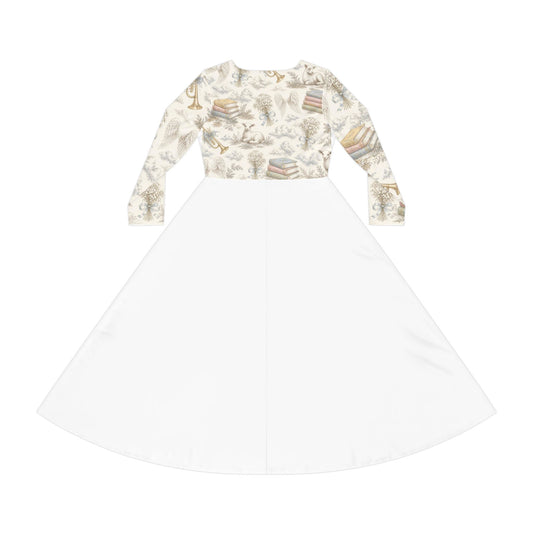 Angelic Lamb Long-Sleeve Dance Dress — Vintage Floral & Wings AOP