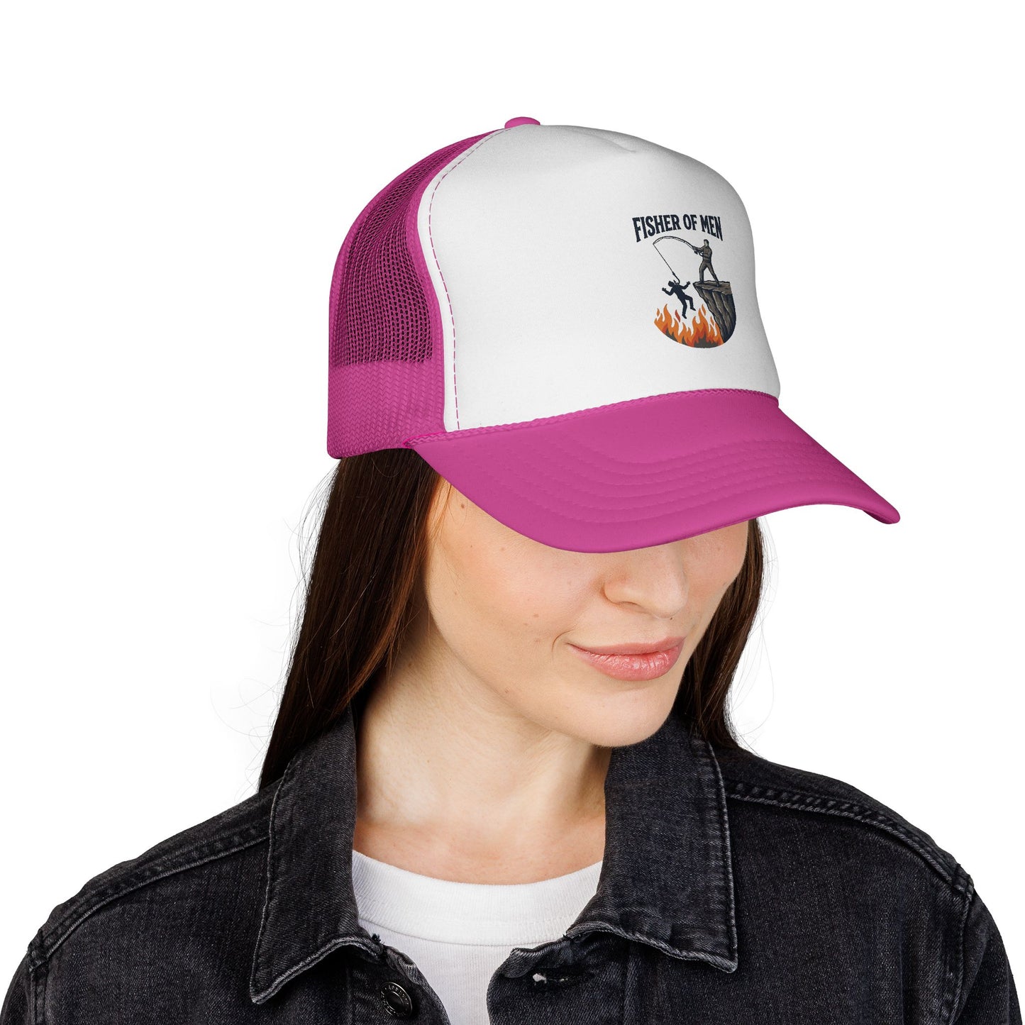 Trucker Hat — Fisher of Men Fishing Christian Cap (Flame Graphic)