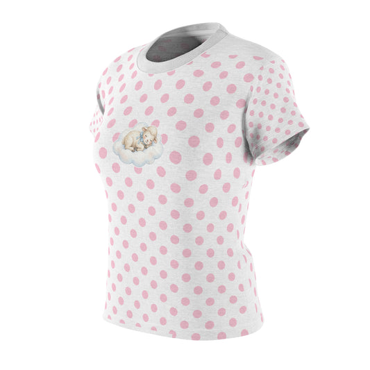 Baby Lamb Cloud pink polkadot Women's Tee — 'dfhr' Lamb with bow