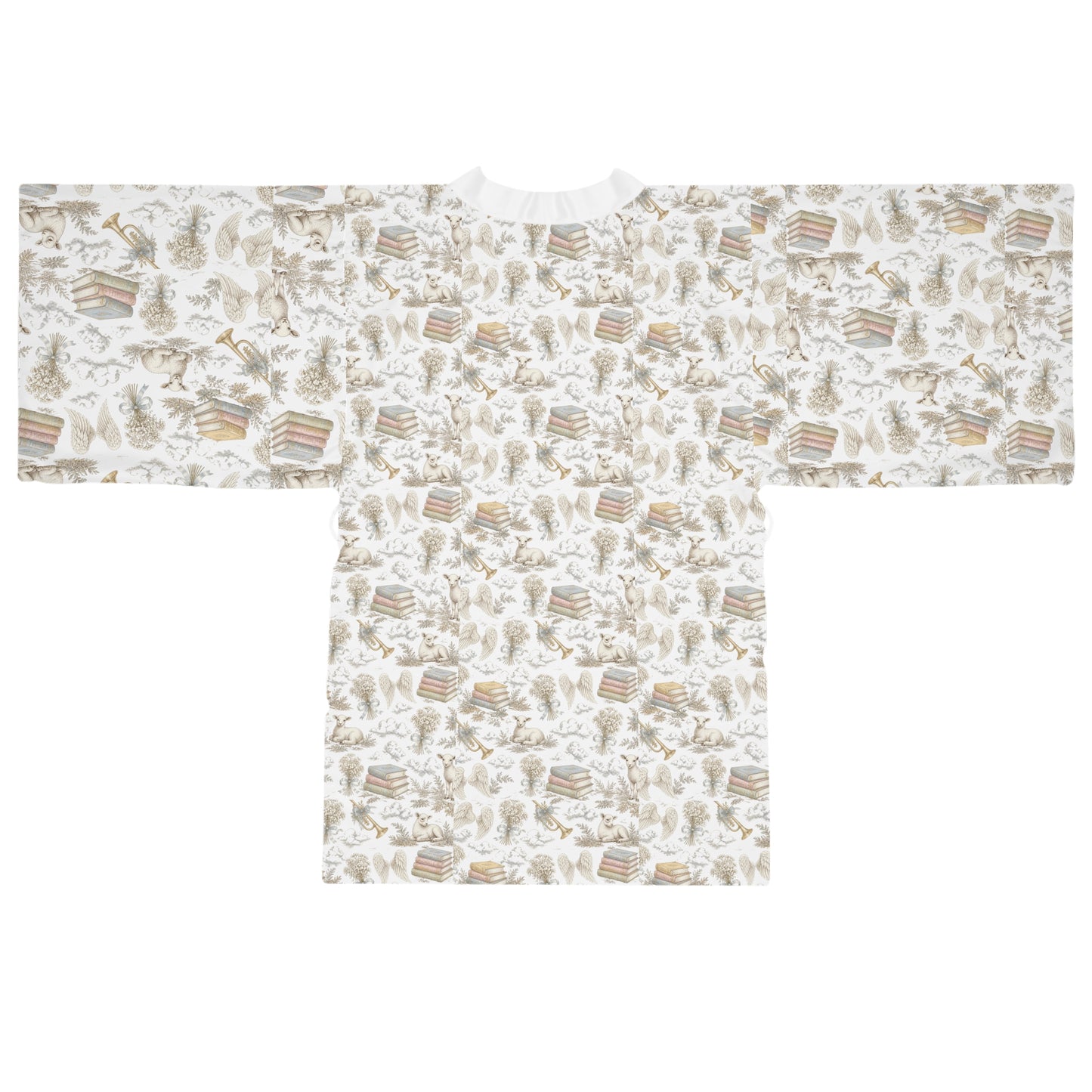Boho Bookish Kimono Robe – Cozy Neutral Storybook Print