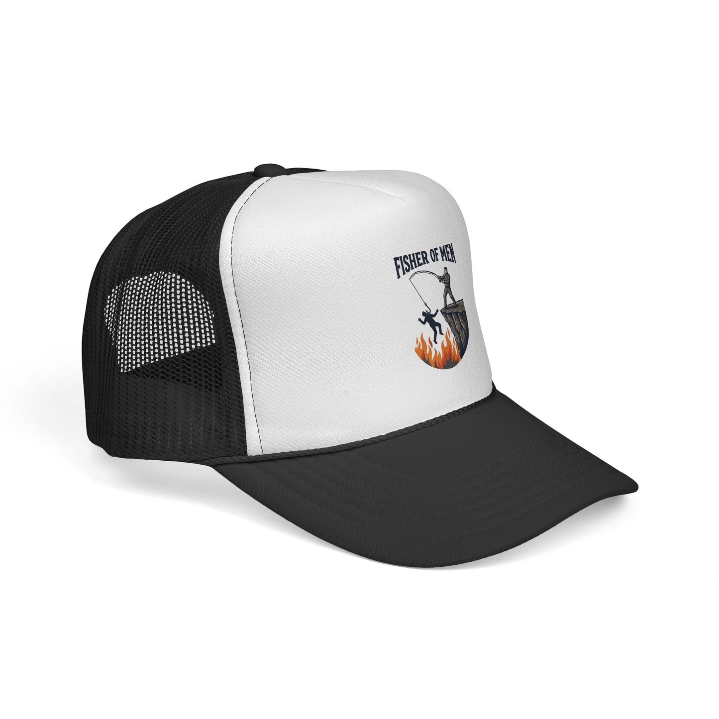 Trucker Hat — Fisher of Men Fishing Christian Cap (Flame Graphic)