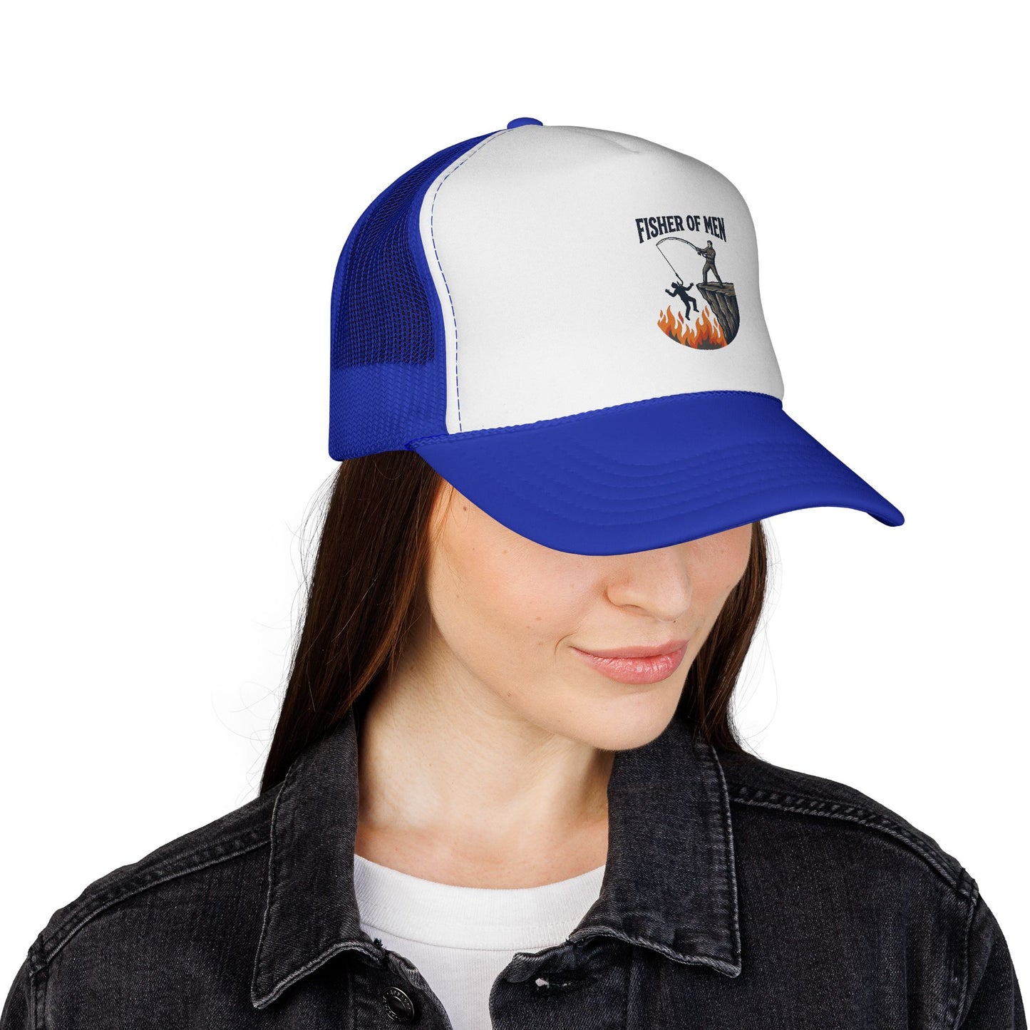 Trucker Hat — Fisher of Men Fishing Christian Cap (Flame Graphic)