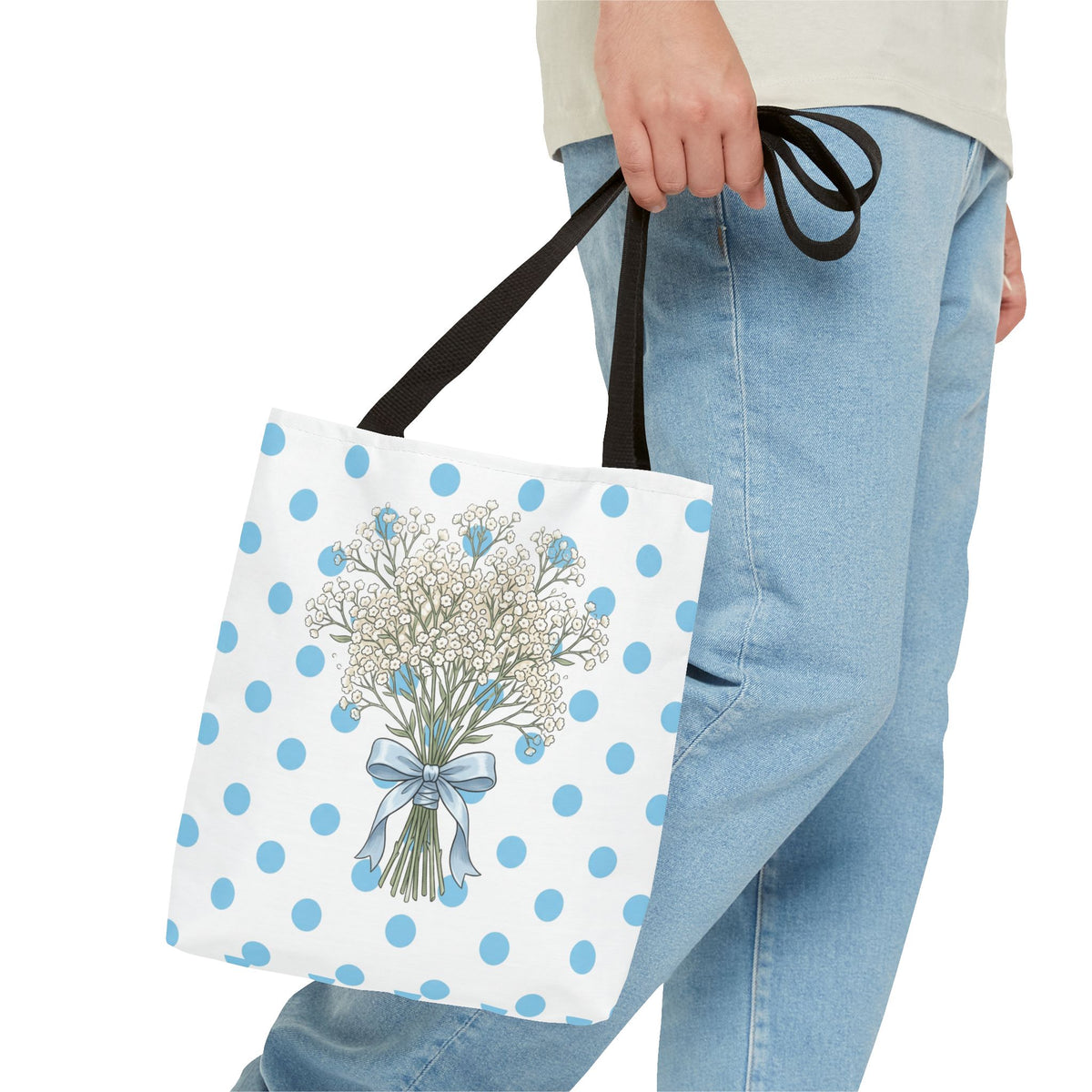 Baby Blue Polka Dot Bouquet Tote Bag
