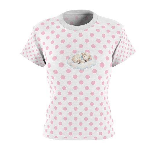 Baby Lamb Cloud pink polkadot Women's Tee — 'dfhr' Lamb with bow