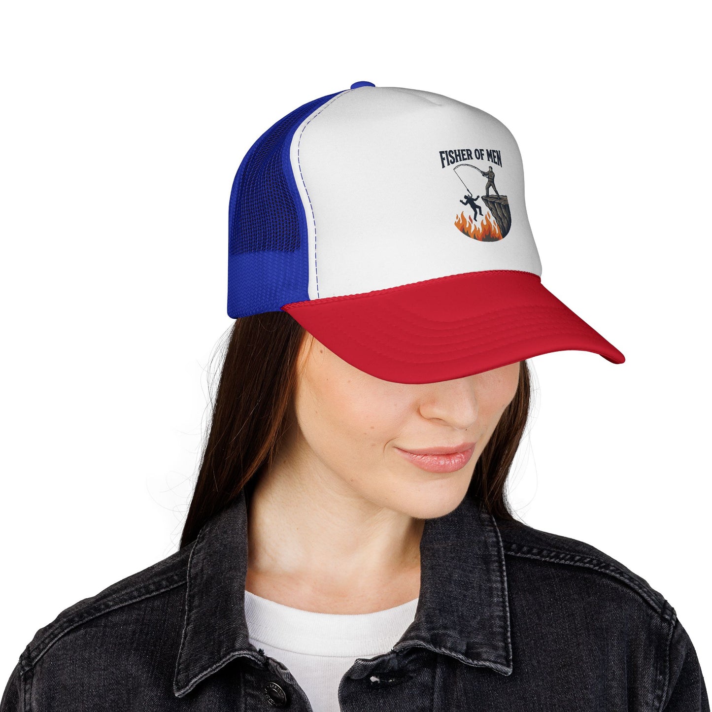 Trucker Hat — Fisher of Men Fishing Christian Cap (Flame Graphic)
