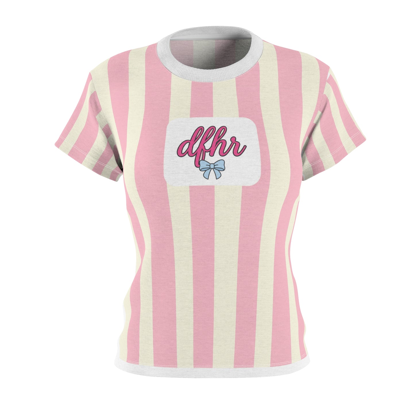 Pink Striped Women's Tee — 'dfhr' Patch with Bow