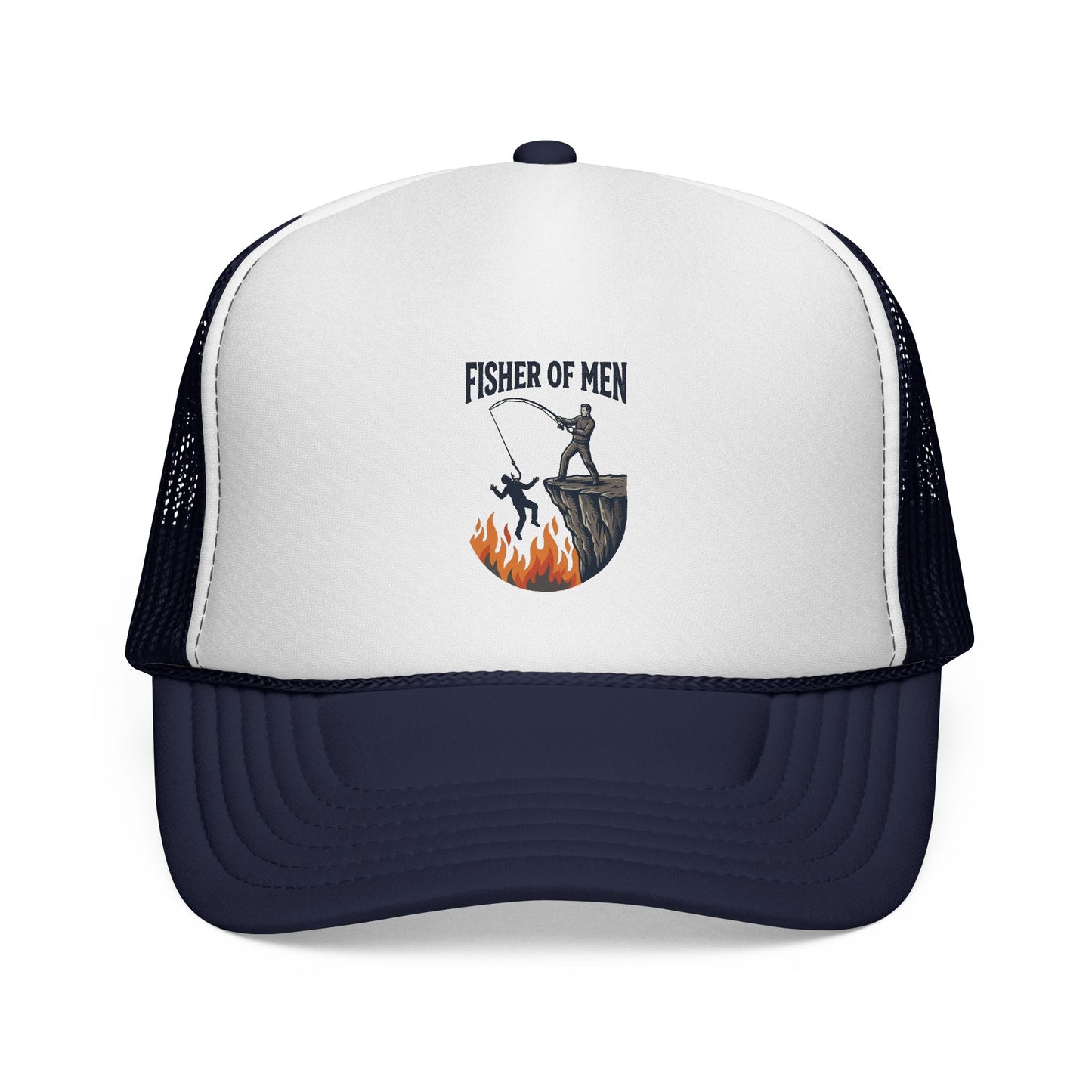 Trucker Hat — Fisher of Men Fishing Christian Cap (Flame Graphic)