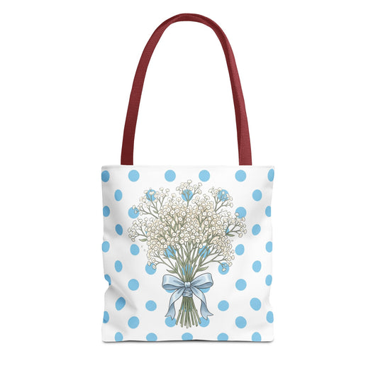 Baby Blue Polka Dot Bouquet Tote Bag
