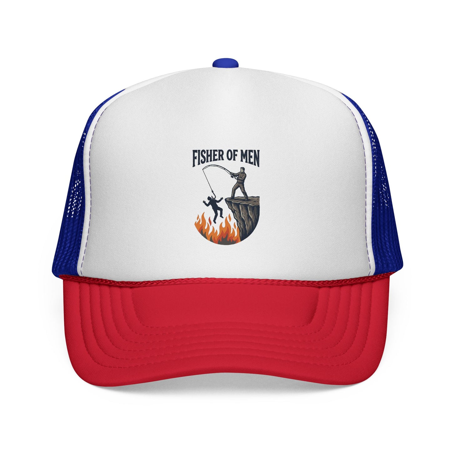 Trucker Hat — Fisher of Men Fishing Christian Cap (Flame Graphic)
