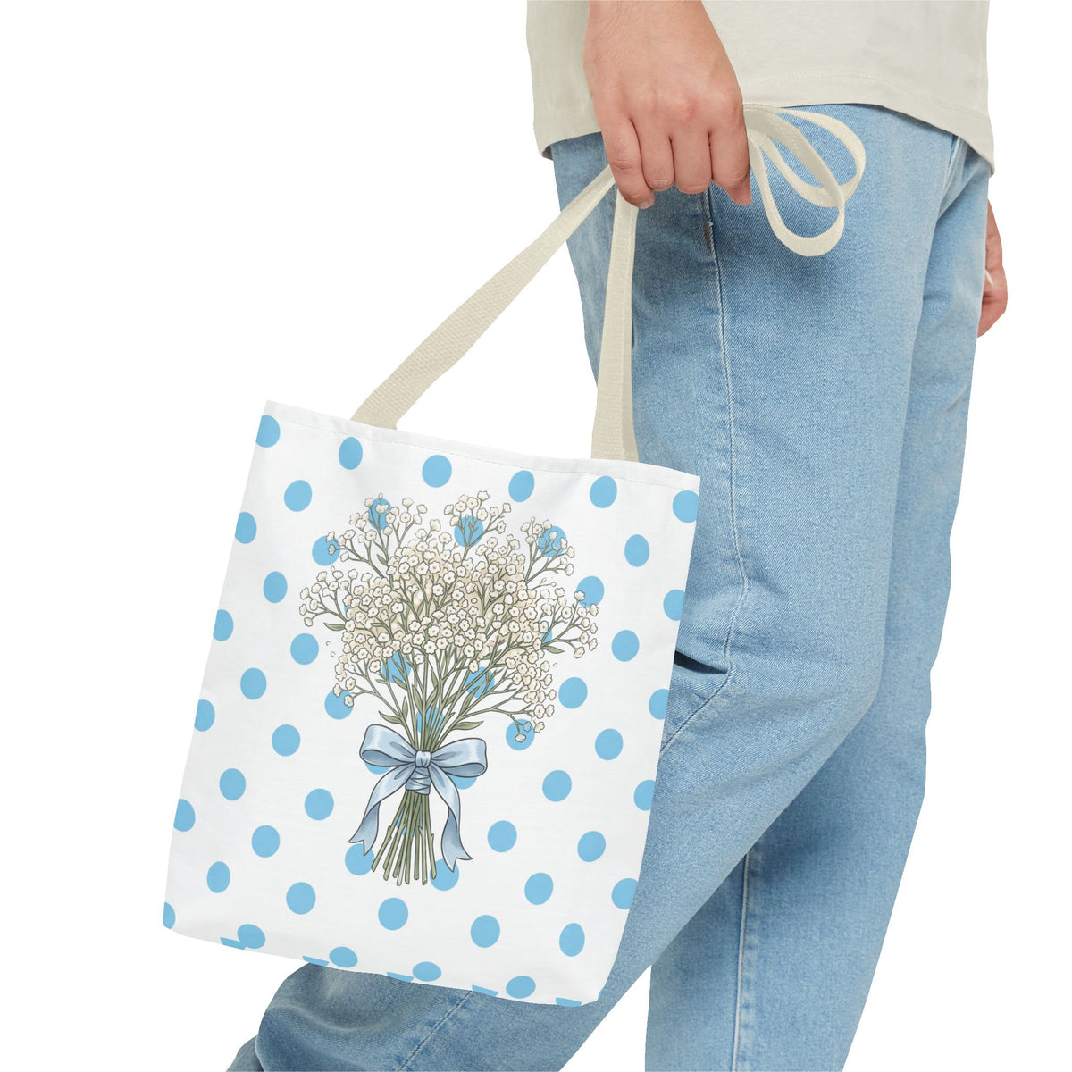 Baby Blue Polka Dot Bouquet Tote Bag