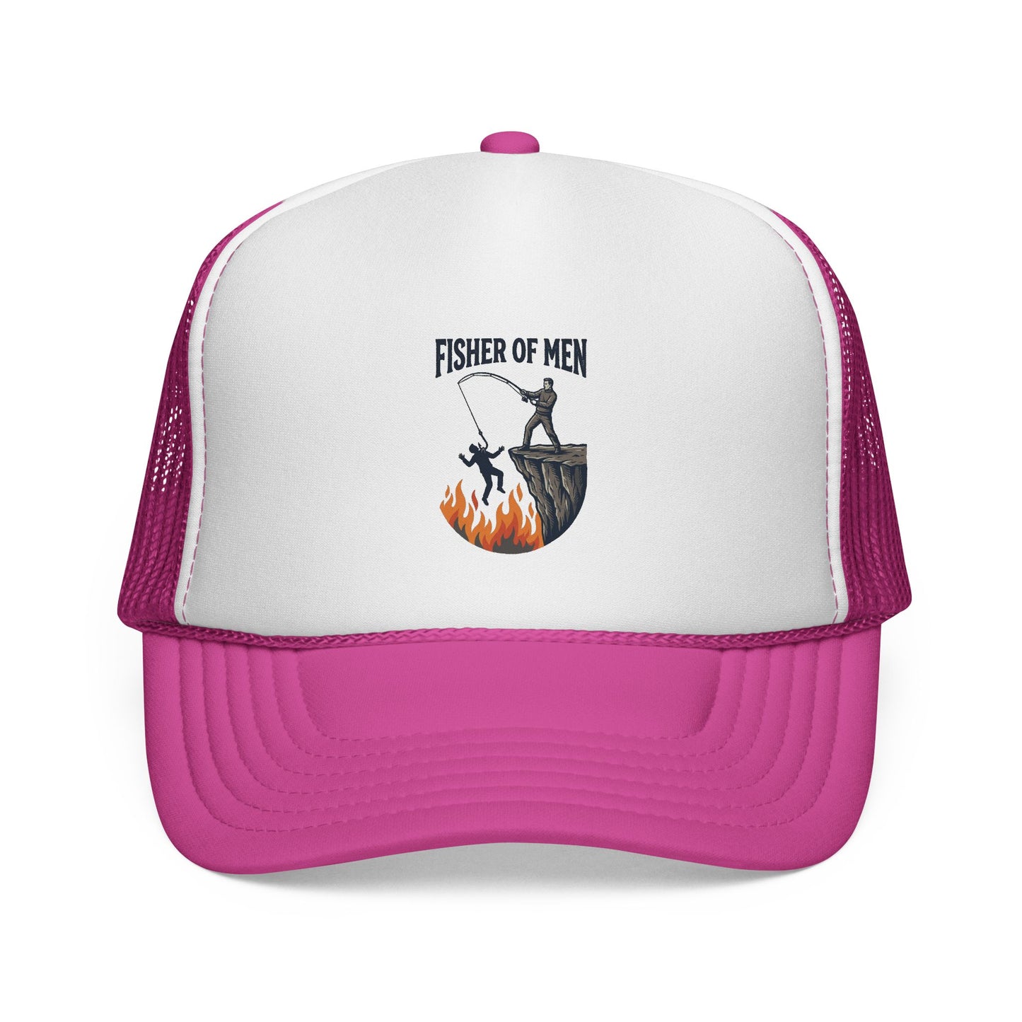 Trucker Hat — Fisher of Men Fishing Christian Cap (Flame Graphic)