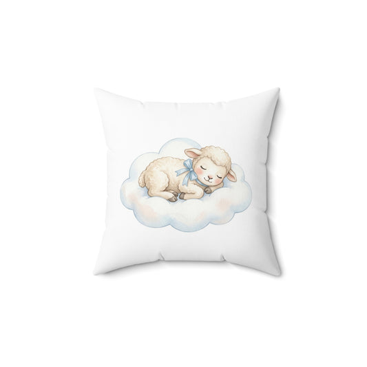 Baby Lamb & Baby’s Breath Decorative Throw Pillow — Soft Nursery Accent