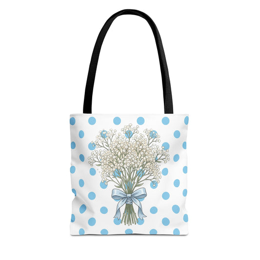 Baby Blue Polka Dot Bouquet Tote Bag