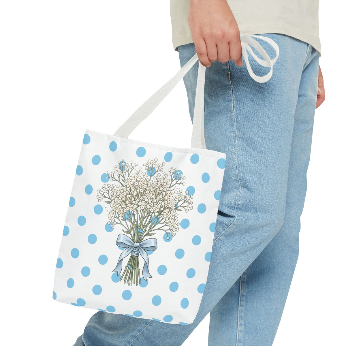 Baby Blue Polka Dot Bouquet Tote Bag
