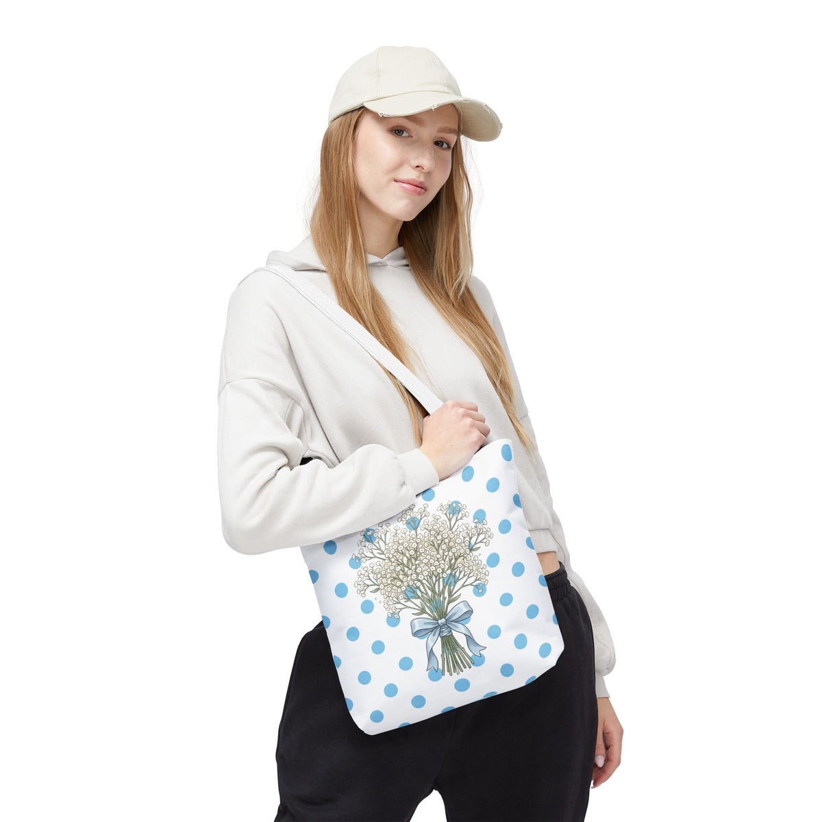 Baby Blue Polka Dot Bouquet Tote Bag