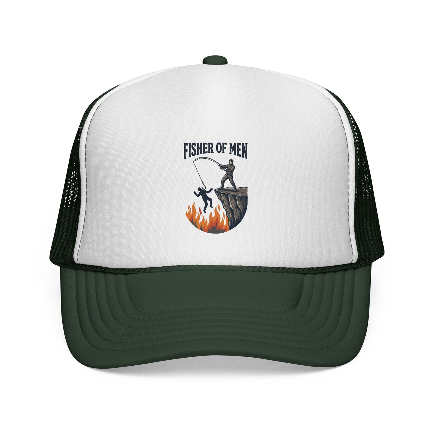 Trucker Hat — Fisher of Men Fishing Christian Cap (Flame Graphic)