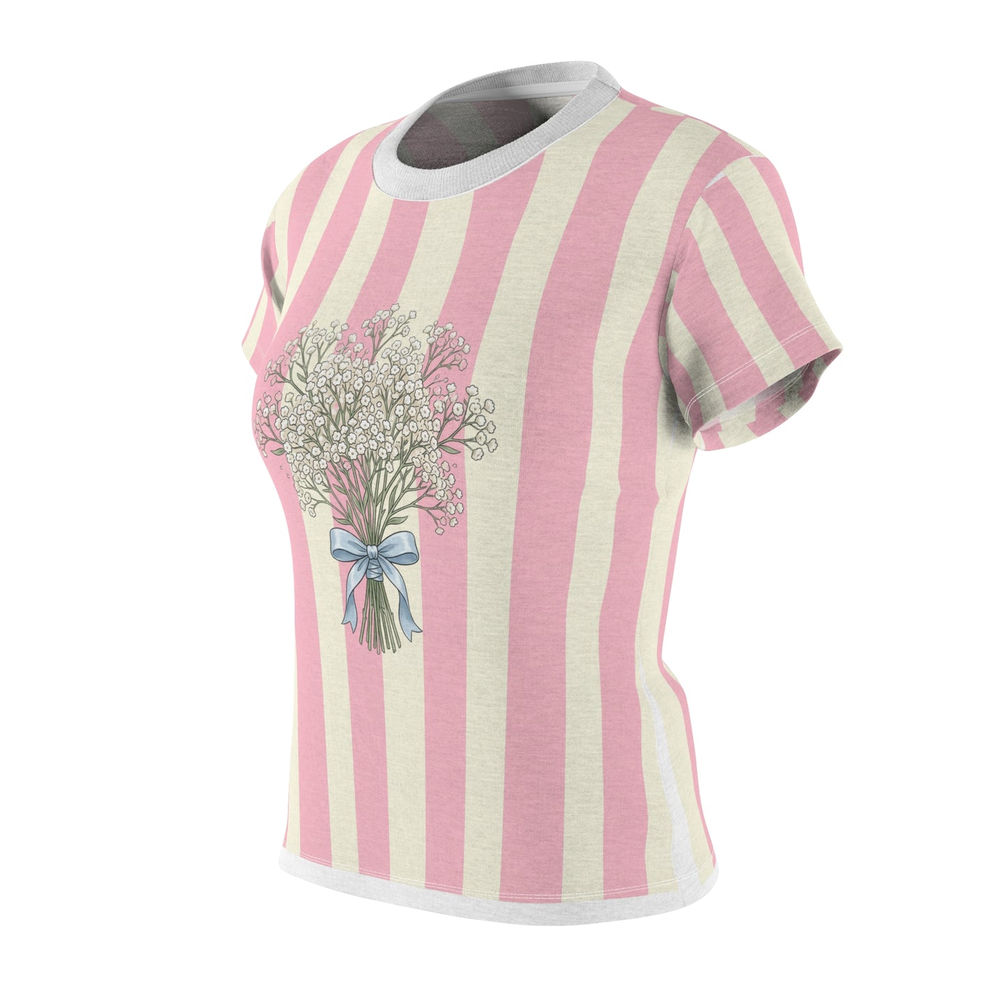 Pink Striped Women's Tee — 'dfhr' Patch with Bow