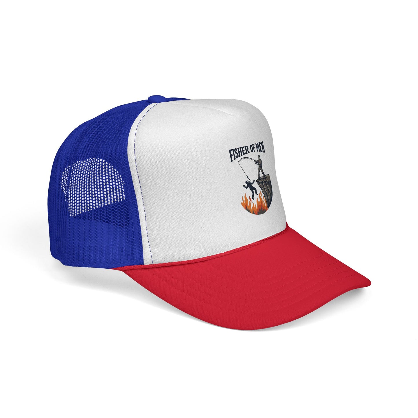 Trucker Hat — Fisher of Men Fishing Christian Cap (Flame Graphic)