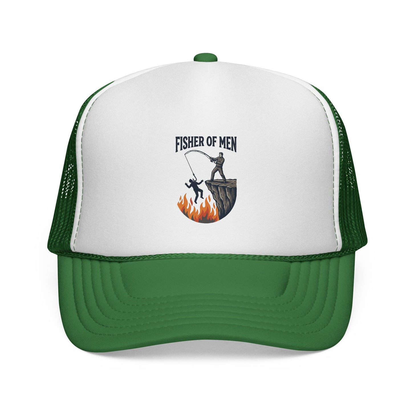 Trucker Hat — Fisher of Men Fishing Christian Cap (Flame Graphic)