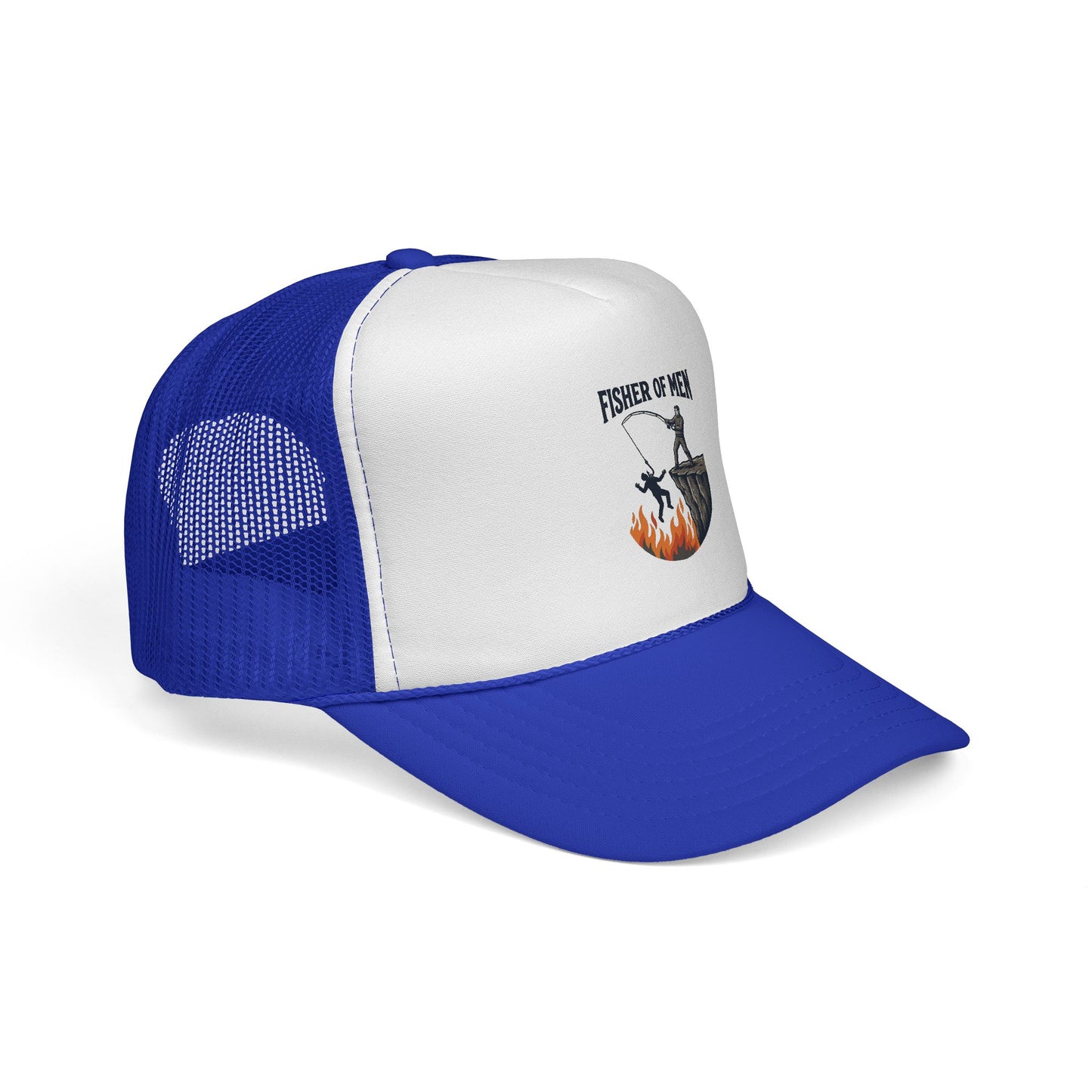 Trucker Hat — Fisher of Men Fishing Christian Cap (Flame Graphic)