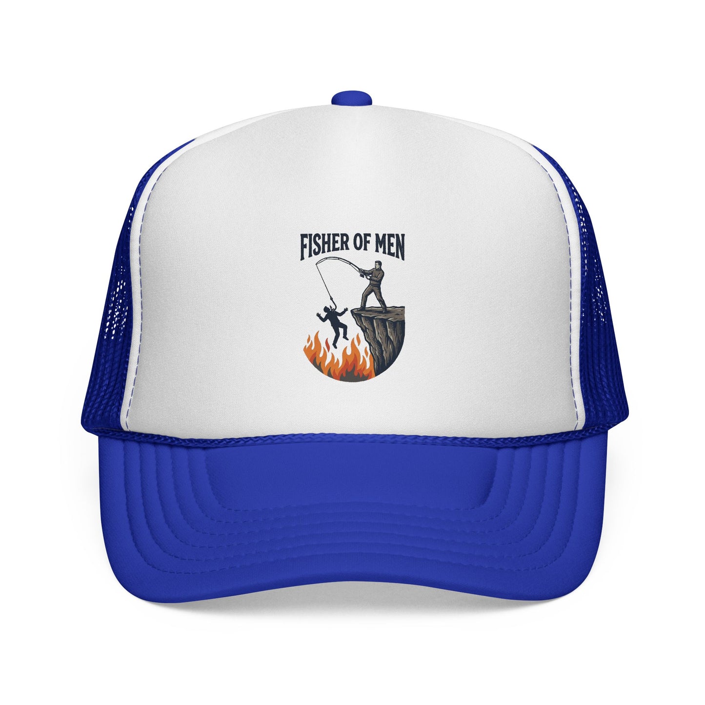 Trucker Hat — Fisher of Men Fishing Christian Cap (Flame Graphic)