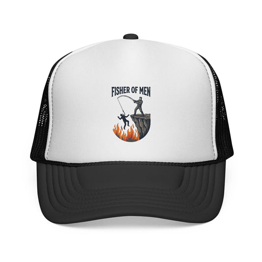 Trucker Hat — Fisher of Men Fishing Christian Cap (Flame Graphic)