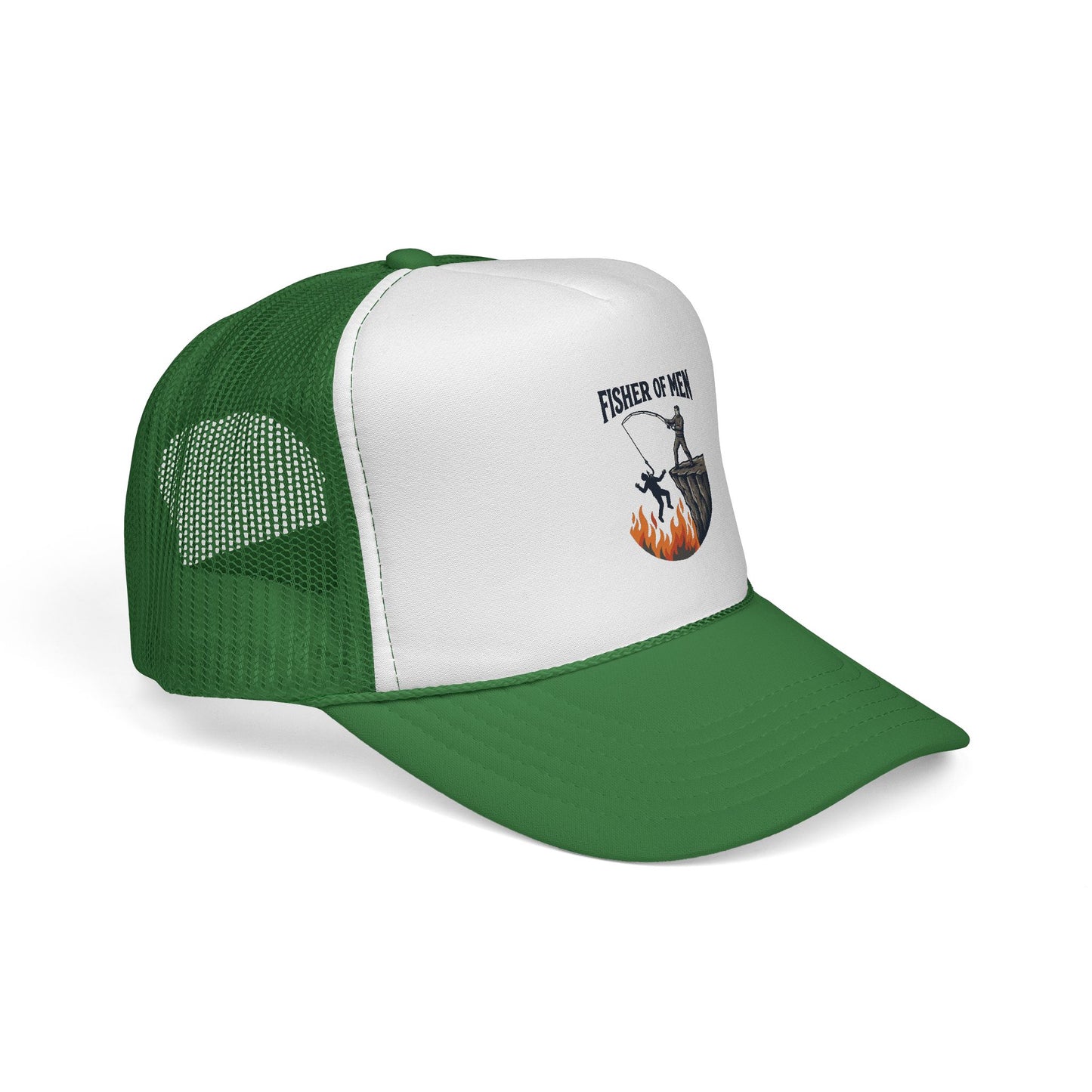 Trucker Hat — Fisher of Men Fishing Christian Cap (Flame Graphic)