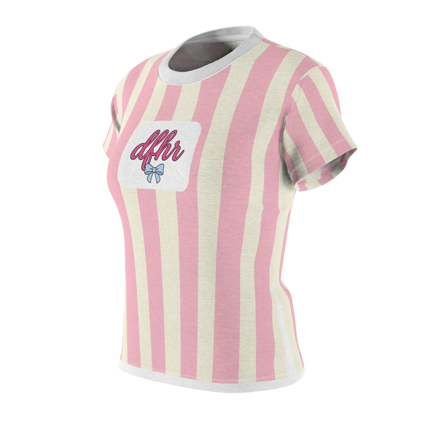 Pink Striped Women's Tee — 'dfhr' Patch with Bow