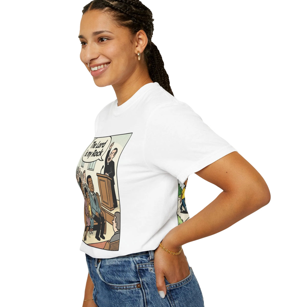 Christian Comic T-Shirt — "The Lord Is My Rock" Humorous Faith Tee