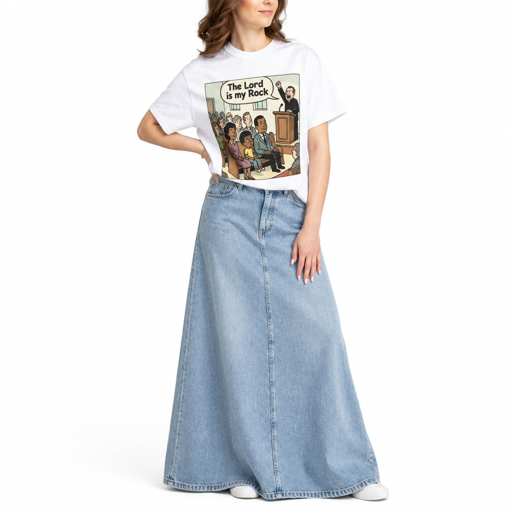 Christian Comic T-Shirt — "The Lord Is My Rock" Humorous Faith Tee