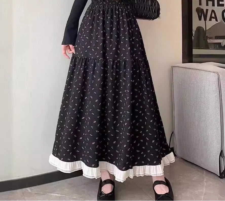 Floral Long Skirt High Waist