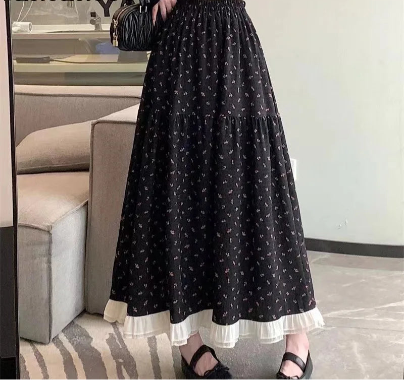 Floral Long Skirt High Waist