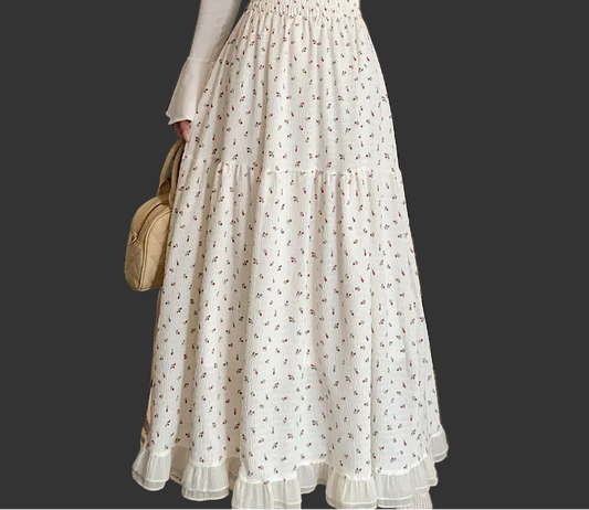Floral Long Skirt High Waist
